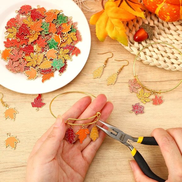 90 Pcs Fall Charms for Jewelry Making, Thanksgiving Fall Leaf Enamel Charm Autum - Picture 5 of 7